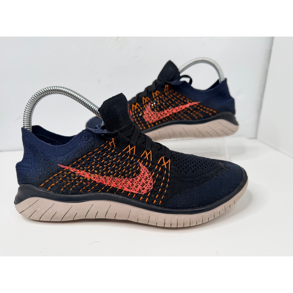 Nike Free RN Flyknit Men's 7 Black Orange Running Shoes Sock Fit Lightweight